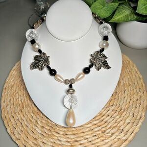 Vintage Corēēn Acrylic Leaf and Beaded Statement Necklace